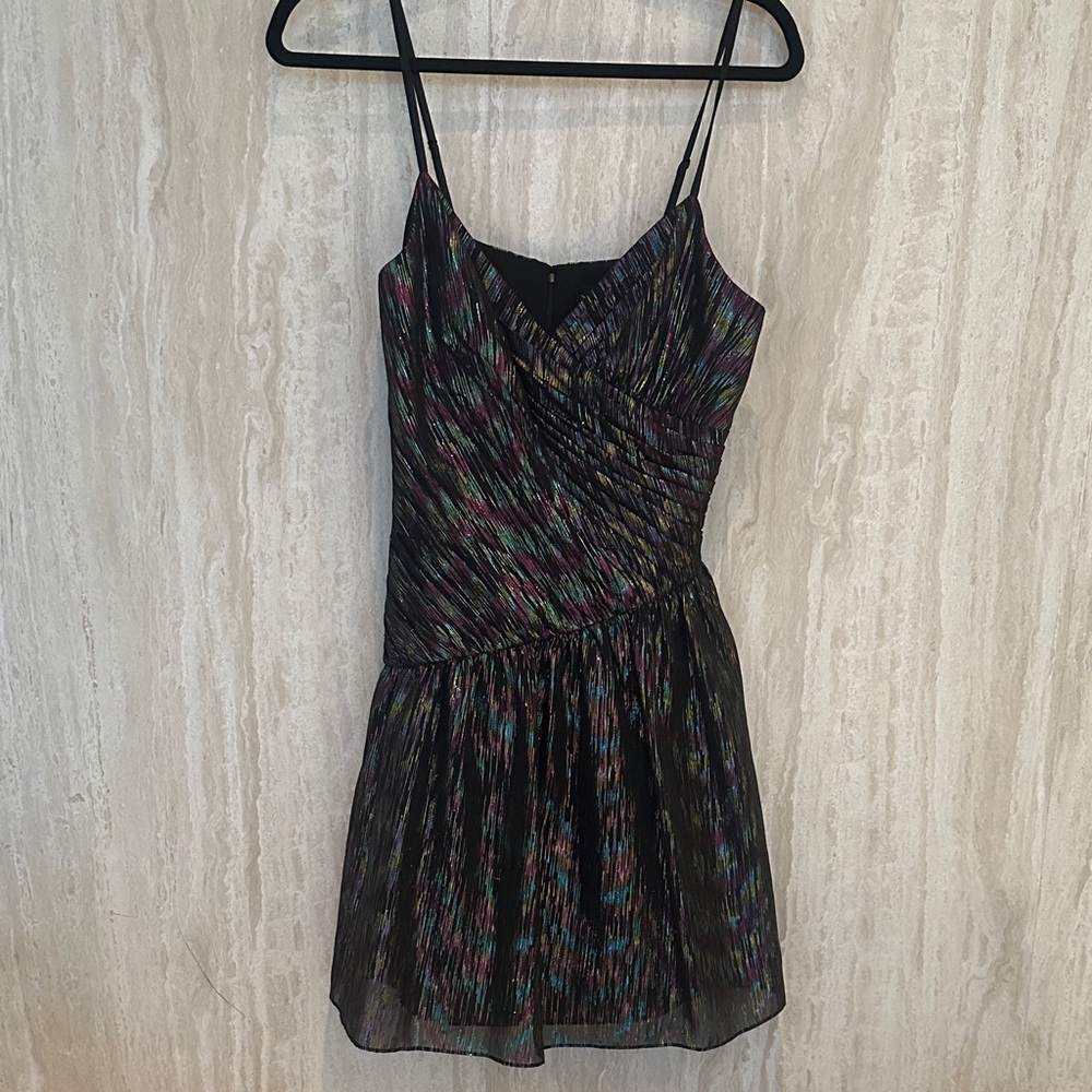 Aidan Mattox Black and Multicolor Mini Dress
